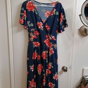 Xhilaration Red and Blue Ruffled Wrap Midi Dress.